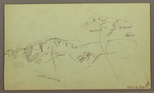 Teckning, Rocky Mountaintops, möjligen 1868 av Frederic Edwin Church