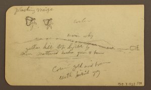 Teckning, kargt berg över slätt; a tergo: Figurer, landskap, 12 december 1884 av Frederic Edwin Church