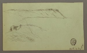 Teckning, Ruiner omgivna av murar, tält, två figurstudier, 28 april 1868 av Frederic Edwin Church