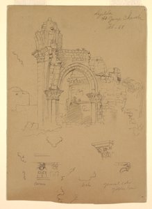 Ritning, Ruinerna av S:t George-kyrkan, Lydda [nuvarande Lod], 7 februari 1868 av Frederic Edwin Church