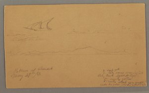 Teckning, Segelfartyg, Bergig kust, Öar, 29 maj 1868 av Frederic Edwin Church