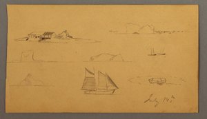 Teckning, Skisser från Labrador, möjligen 14 juli 1859 av Frederic Edwin Church