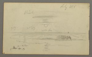 Teckning, Himmel med låg sol över vatten, juli 1858 av Frederic Edwin Church