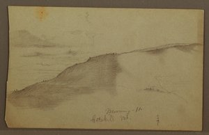 Teckning, sluttande berg, möjligen 1860-tal av Frederic Edwin Church