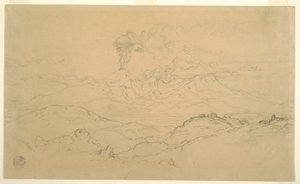 Teckning, Rök stiger upp från vulkanen Cotopaxi, Ecuador, 1857 av Frederic Edwin Church