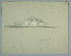 Teckning, Snötäckt topp på Mount Chimborazo, Ecuador, juli 1857 av Frederic Edwin Church