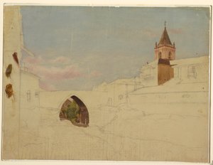 Teckning, Sydamerikansk stadsvy, 1857 av Frederic Edwin Church