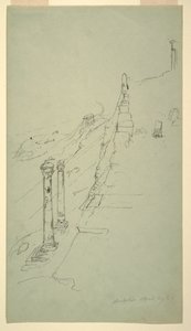 Teckning, södra sidan av Akropolis, Aten från öster, 20 april 1869 av Frederic Edwin Church
