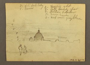 Teckning, Peterskyrkan och Vatikanstaten (sett från norr), Rom, Italien, januari 1869 av Frederic Edwin Church