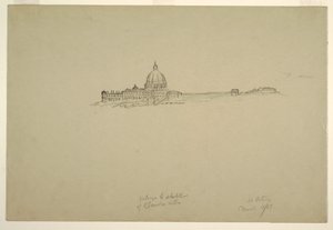 Teckning, S:t Peters och Vatikanpalatset från nordost, 18 mars 1869 av Frederic Edwin Church