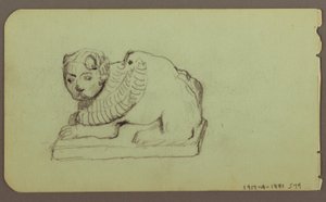 Teckning, Lejonstaty, Skiff; Verso: Lejonstaty, december 1883 av Frederic Edwin Church