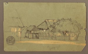 Ritning, Gata med hus, Guayaquil, Ecuador, maj 1857 av Frederic Edwin Church