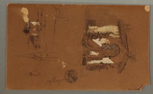 Teckning, Studier av Chalet, man med pipa, ankor, 1868 av Frederic Edwin Church