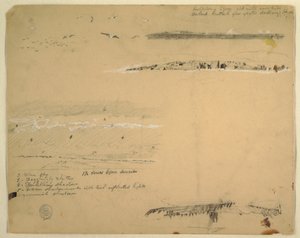 Teckning, Studier av måsar, klippig kust och molnig himmel, Great Manan, Kanada, september 1851 av Frederic Edwin Church