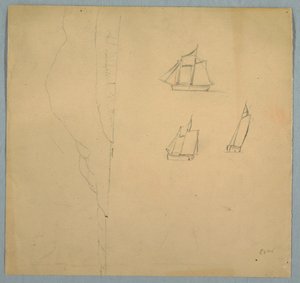 Teckning, Studier av landskap och skepp, 1850-51 av Frederic Edwin Church