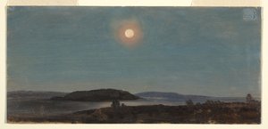 Teckning, Sol eller måne som går upp över Porcupine Islands, Bar Harbor, ca 1860 av Frederic Edwin Church