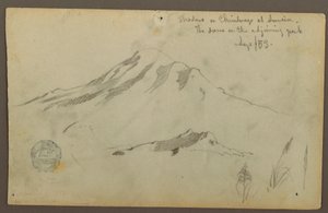 Teckning, Soluppgång på berget Chimborazo och tre detaljer av gräs, september 1853 av Frederic Edwin Church