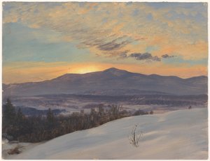 Teckning, Solnedgång över Hudson Valley, vinter, 1870-80 av Frederic Edwin Church