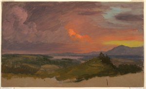 Teckning, Solnedgång i Hudson Valley, 1870-75 av Frederic Edwin Church