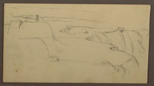 Teckning, Solnedgång över bank med fartyg, 1858 av Frederic Edwin Church
