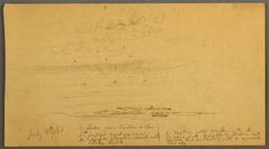 Teckning, Solnedgång över kullar, 9 juli 1866 av Frederic Edwin Church