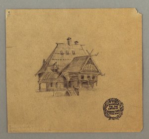 Ritning, hus i schweizerstil, möjligen 1868 av Frederic Edwin Church