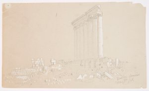 Teckning, Jupitertemplet vid soluppgången, Baalbek, 7 maj 1868 av Frederic Edwin Church