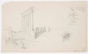 Teckning, Jupitertemplet vid soluppgången, Baalbek, 7 maj 1868 av Frederic Edwin Church