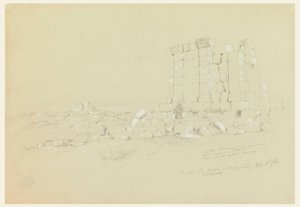 Teckning, Templet med Semua [nuvarande Samu] i fjärran, 17 februari 1868 av Frederic Edwin Church