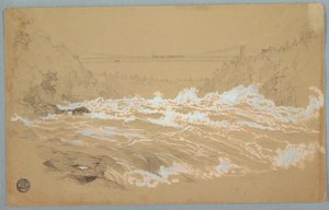 Ritning, The Gorge, Niagara, tittar mot hängbron av Frederic Edwin Church
