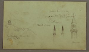 Ritning, Grav på en kulle, tre minareter, 1 maj 1868 av Frederic Edwin Church