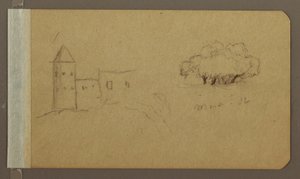 Ritning, torn, träd, mars 1862 av Frederic Edwin Church