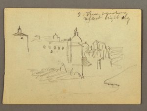 Ritning, stadsbyggnader, möjligen 1868-69 av Frederic Edwin Church