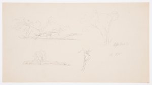 Teckning, Träd, en strand med buskar och träd, september 1876 av Frederic Edwin Church