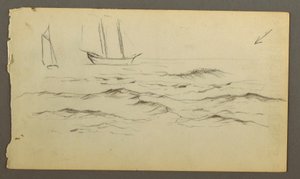 Teckning, Två segelbåtar, vågor, möjligen 1860 av Frederic Edwin Church