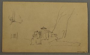 Teckning, Dal, Kyrka, St. Gilgen Österrike, möjligen 1868 av Frederic Edwin Church