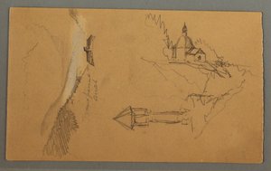 Ritning, Dal, Torn, Kyrka, möjligen 1868 av Frederic Edwin Church