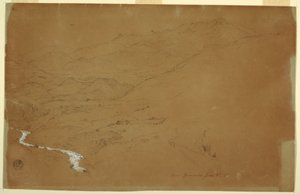 Teckning, Dal med en bäck och hus, nära Guaranda, Ecuador, 4 juni 1857 av Frederic Edwin Church
