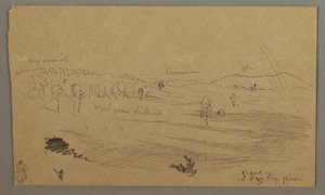 Teckning, Valley, regnbåge, möjligen 1865-66 av Frederic Edwin Church