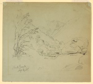 Ritning, Dal med bro nära Macugnaga, 12 september 1868 av Frederic Edwin Church