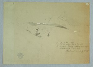 Teckning, Dalar och snötäckta bergsryggar, Riobamba, Ecuador, 13 juli 1857 av Frederic Edwin Church