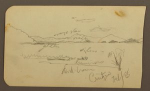Teckning, Vy nära Lake Shore, Cuitzeo; Verso: vy nära Lake Ahore, Cuitzeo, februari 1885 av Frederic Edwin Church