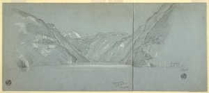 Ritning, Vy över Konigssee med Falkenstein, nära Berchtesgaden, Bayern, Tyskland, Del 2, 11 juli 1868 av Frederic Edwin Church
