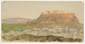 Teckning, vy över Akropolis från söder, Aten, april 1869 av Frederic Edwin Church