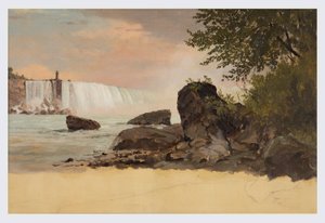 Teckning, Vy över Canadian Falls och Goat Island, september eller oktober 1856 av Frederic Edwin Church