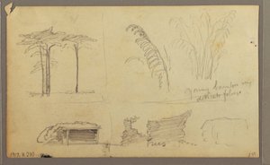 Teckning, Vy över Guayasflodens östra strand, mittemot Guayaquil, Ecuador, maj 1857 av Frederic Edwin Church