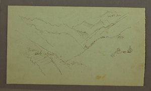 Teckning, By och brant bergsdal (Alperna), 1868-69 av Frederic Edwin Church