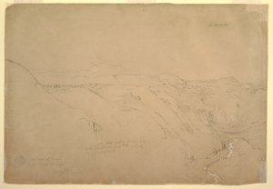 Teckning, Vulkanen Puresé och Rio de Vinagre, Purese, Colombia, augusti 1853 av Frederic Edwin Church