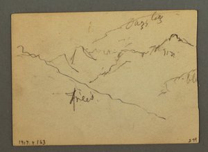Teckning, Vattenfall mellan Veney och Sion, Rhônedalen, Schweiz, augusti 1868 av Frederic Edwin Church