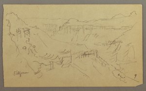 El Yemen Valley, Arabien: Utsikt över Winding Valley med en husvagn av Frederic Edwin Church